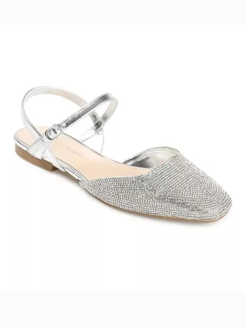 Journee Collection Nysha Square Toe Rhinestone Crystal Flats Size 6.5 Like New